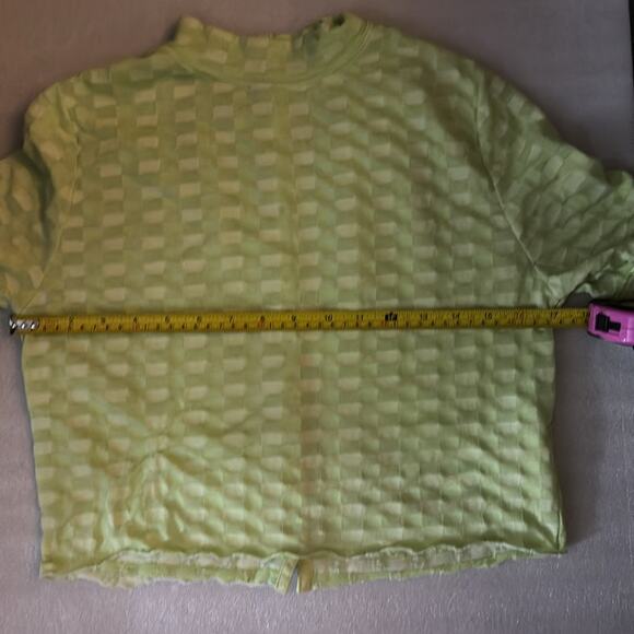 Free People Green Mock Neck Textured Button Closure Back T-Shirt S Casual Boho - Picture 7 of 10